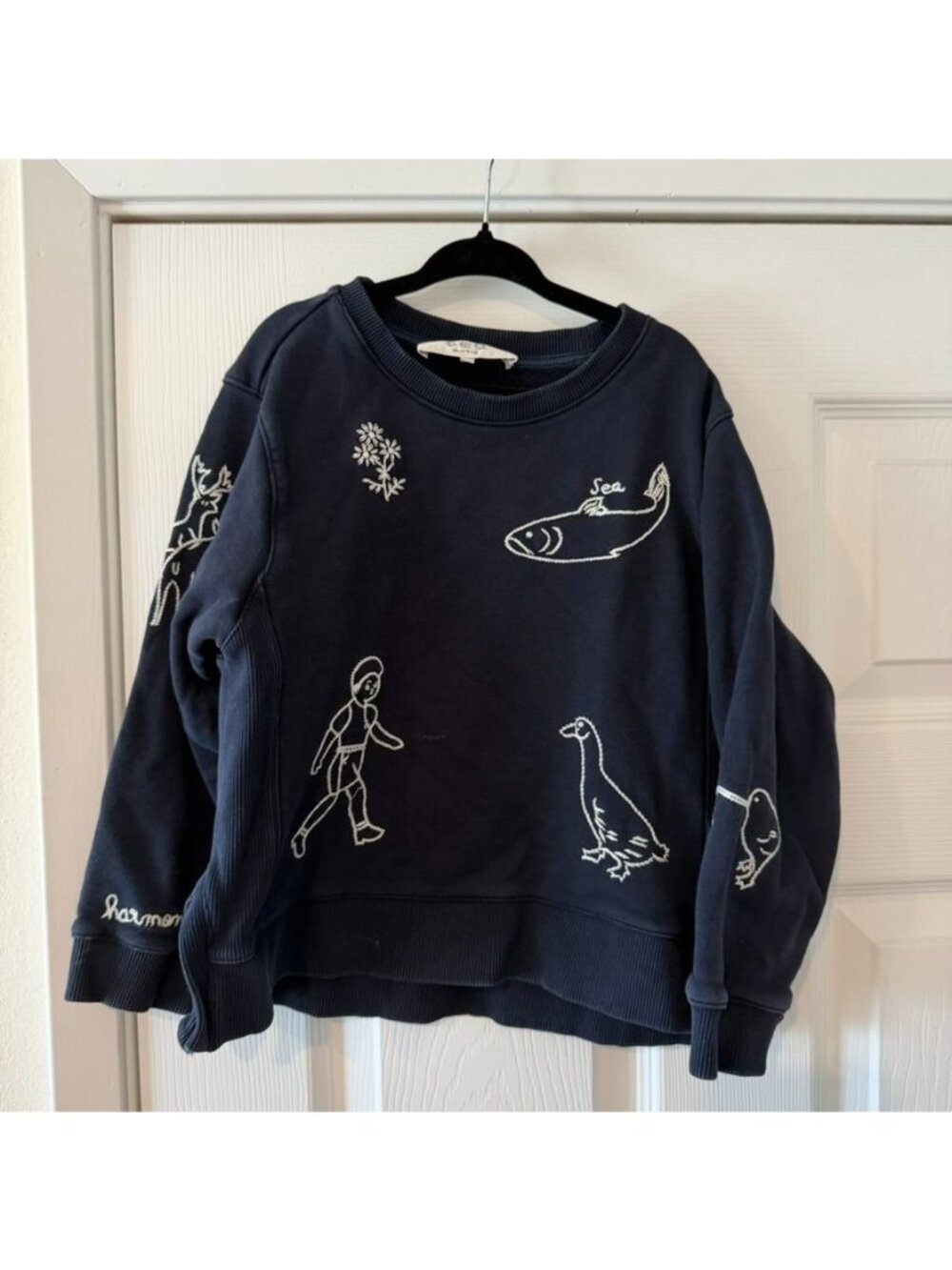 Sea New York Navy Blue Kids Sweatshirt with White Nautical Embroidery